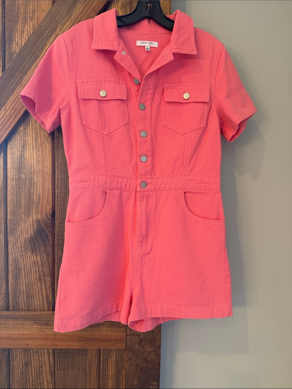 Cloud Ten Pink Short Sleeve Denim Romper-Size Large